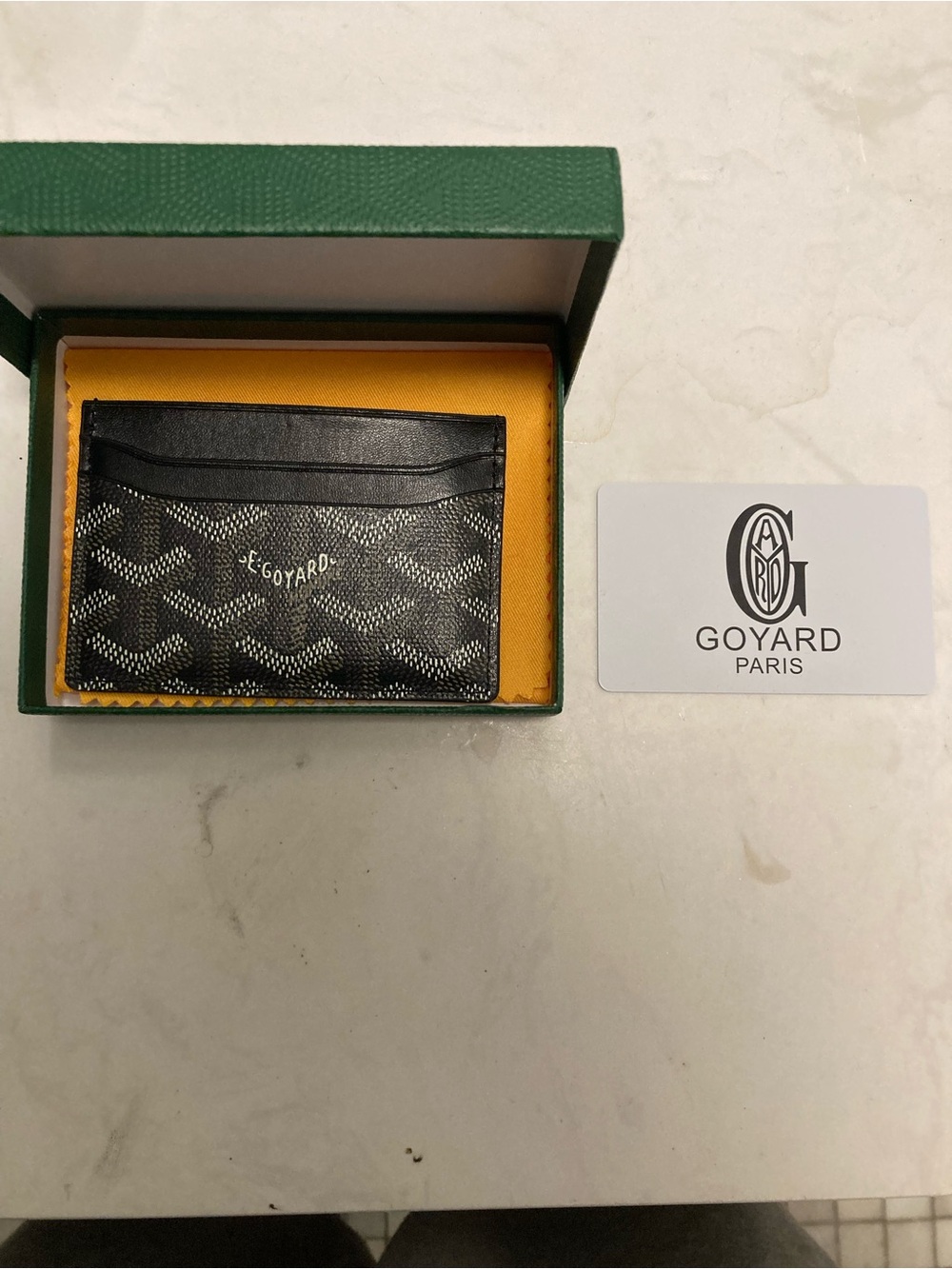 Goyard Black Card Holder with Signature Chevron Print